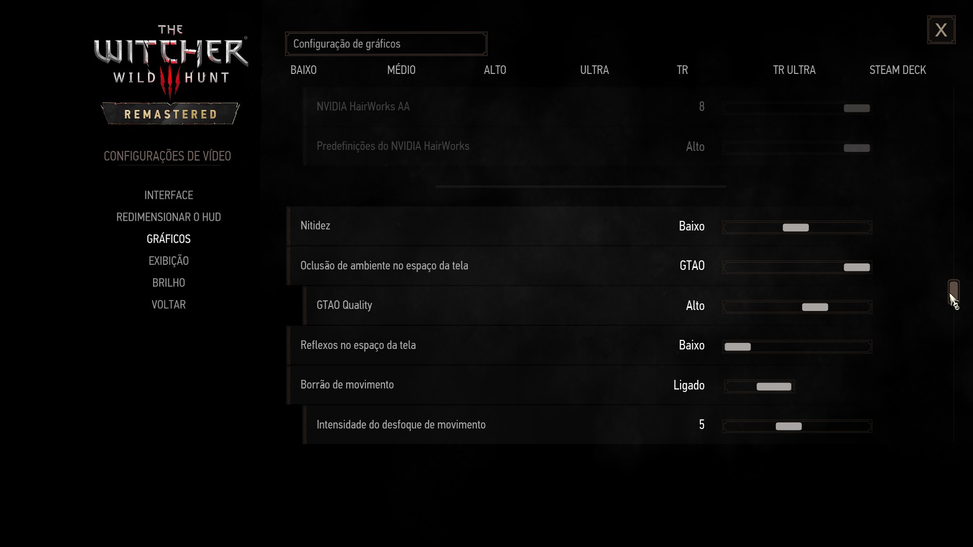 Print das configurações gráficas