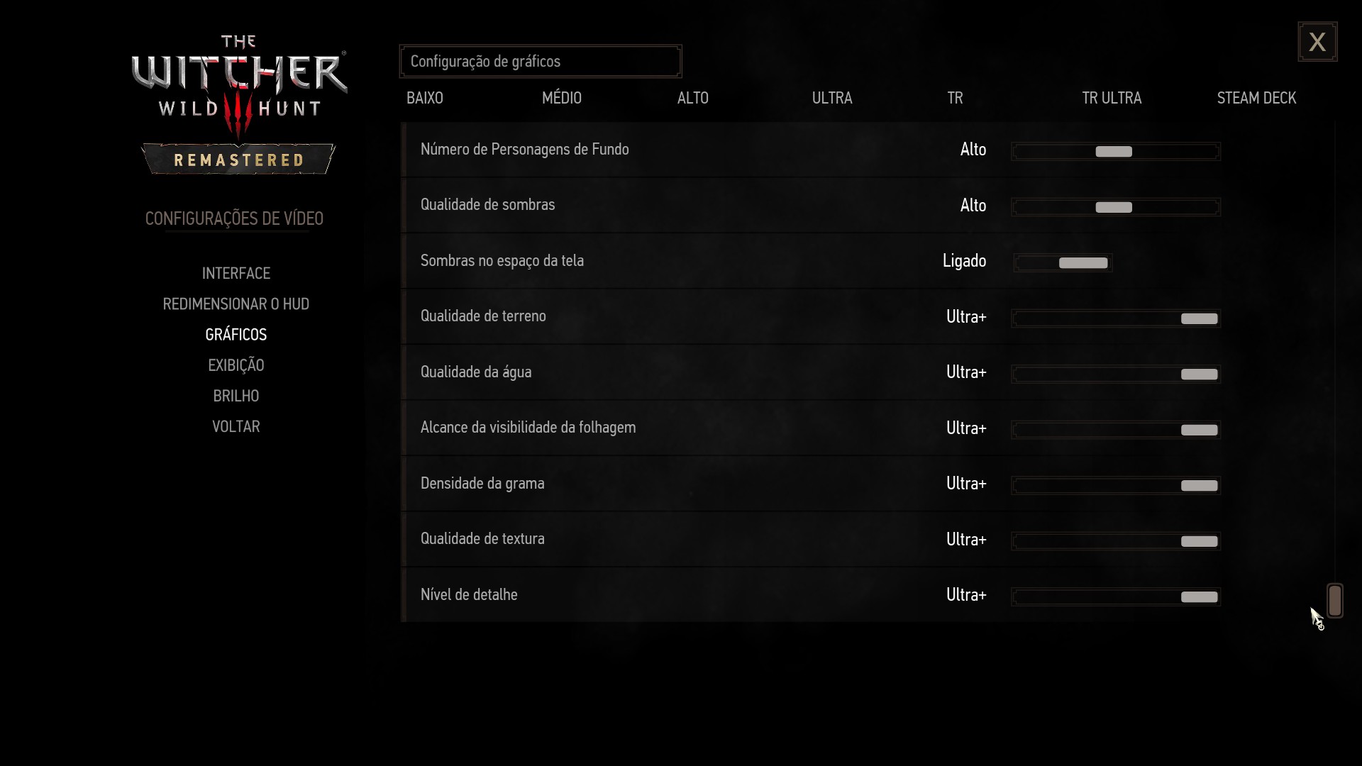 Print das configurações gráficas