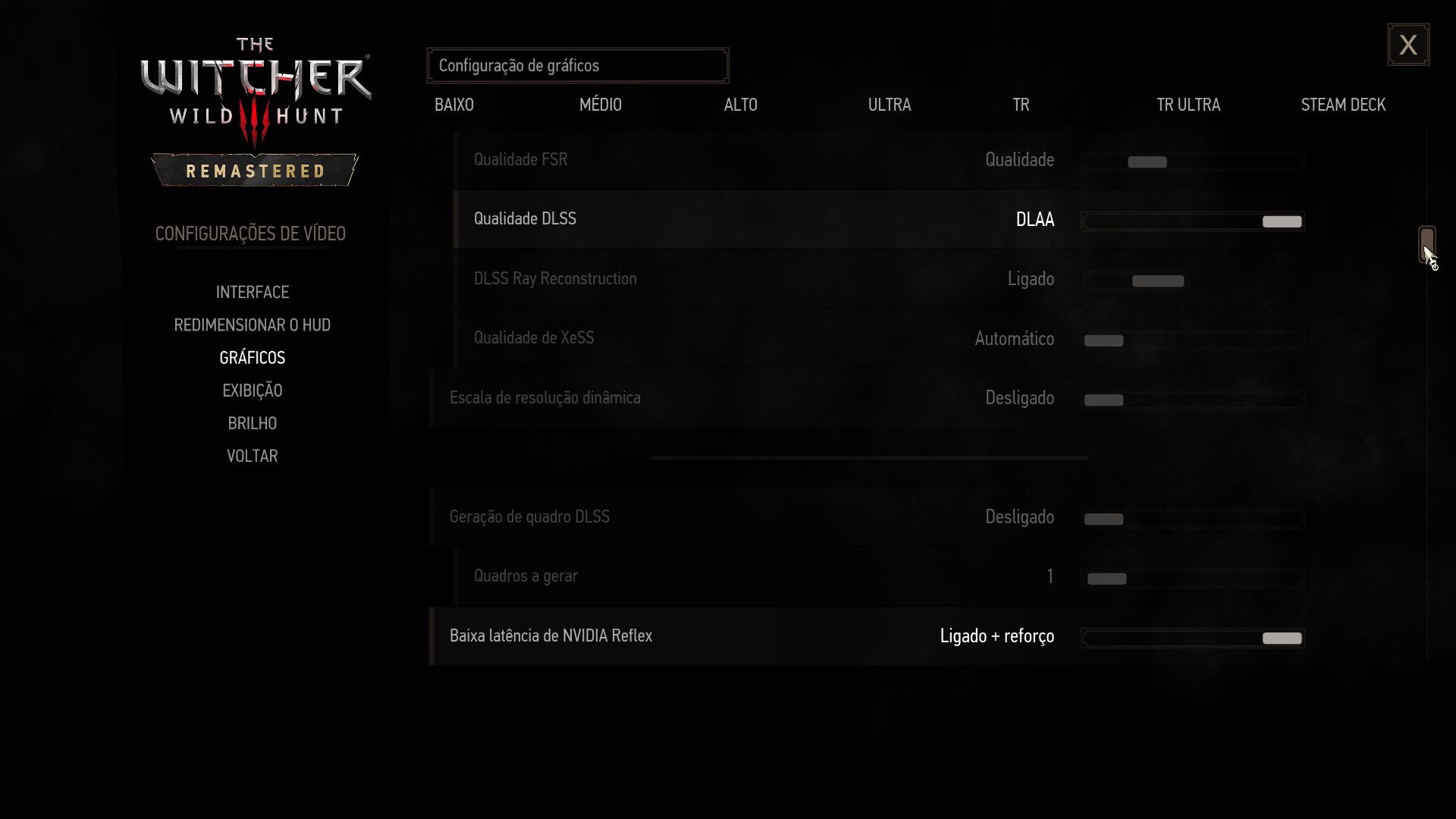 Print das configurações gráficas
